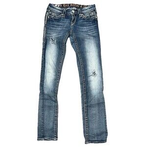 Rock Revival Jeans Distress Ripped Low Rise Y2k Fade Flap Pocket Straight Leg 26